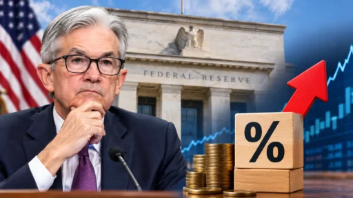 Federal Reserve building with economic chart showing Fed raise interest rates in September 2026 concept
