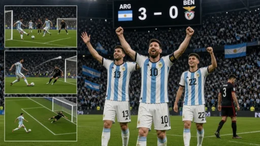 Argentina vs Benin match highlights with players celebrating score 3-0