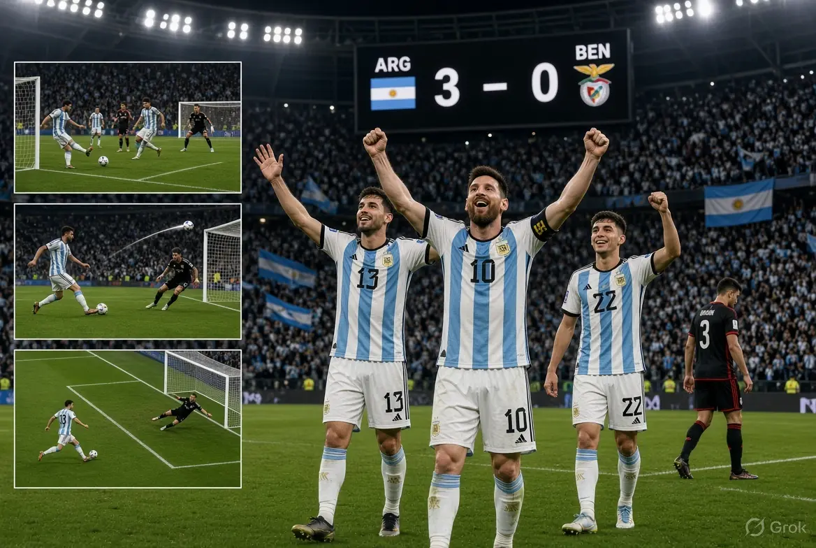Argentina vs Benin match highlights with players celebrating score 3-0