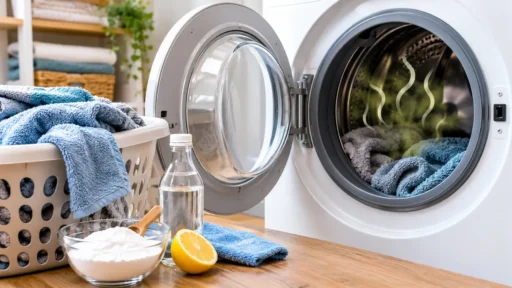 Musty towel smell removal and washing machine cleaning setup