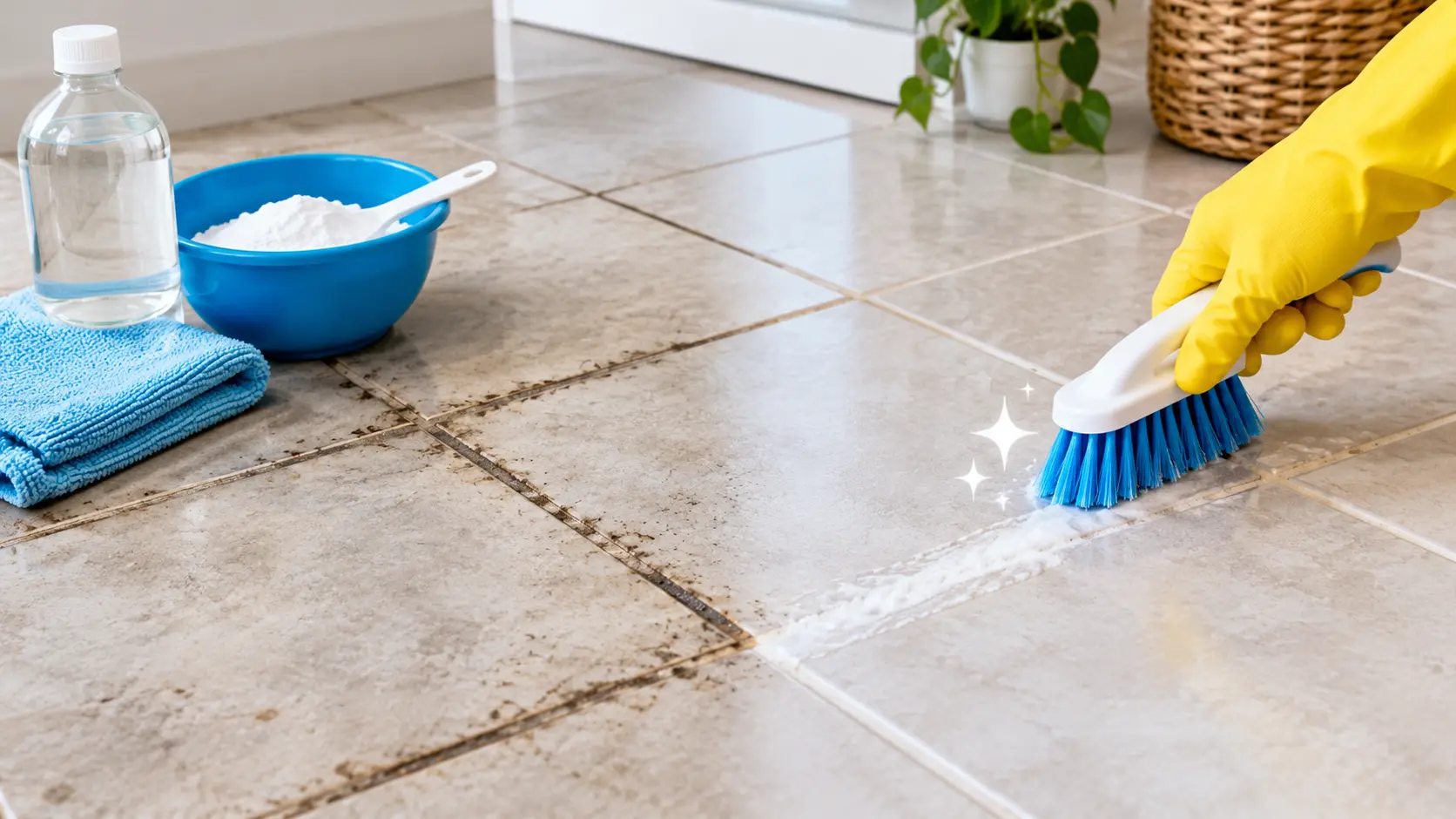 how to clean grout lines on tile floor using baking soda and vinegar
